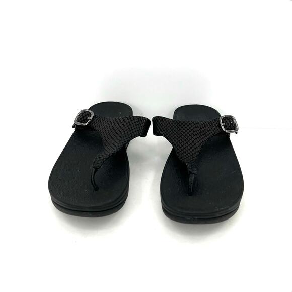 Fitflop women’s The Skinny Black Snake leather flip flop platform sandals shoes - Picture 2 of 5